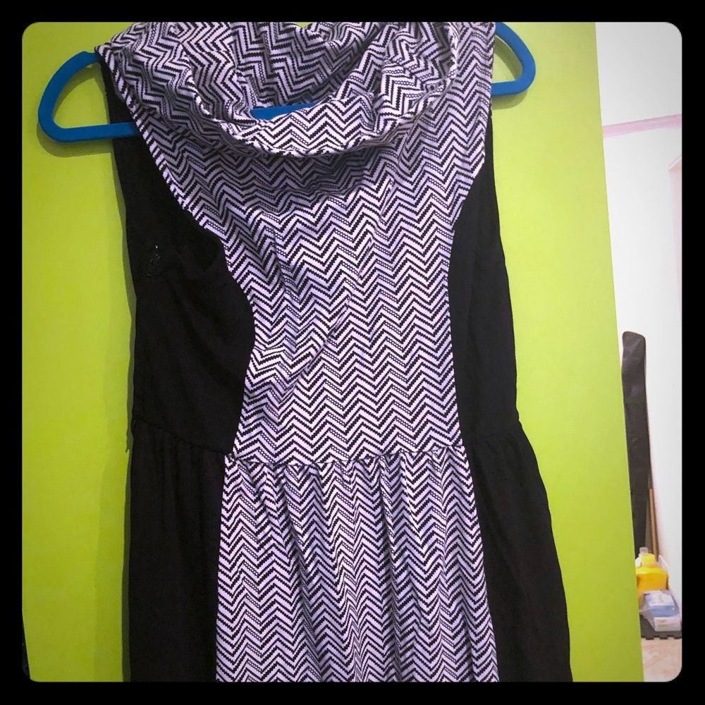 Black and white cowl neck dress